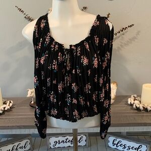American Rag Black Blouse with Pink Floral Pattern